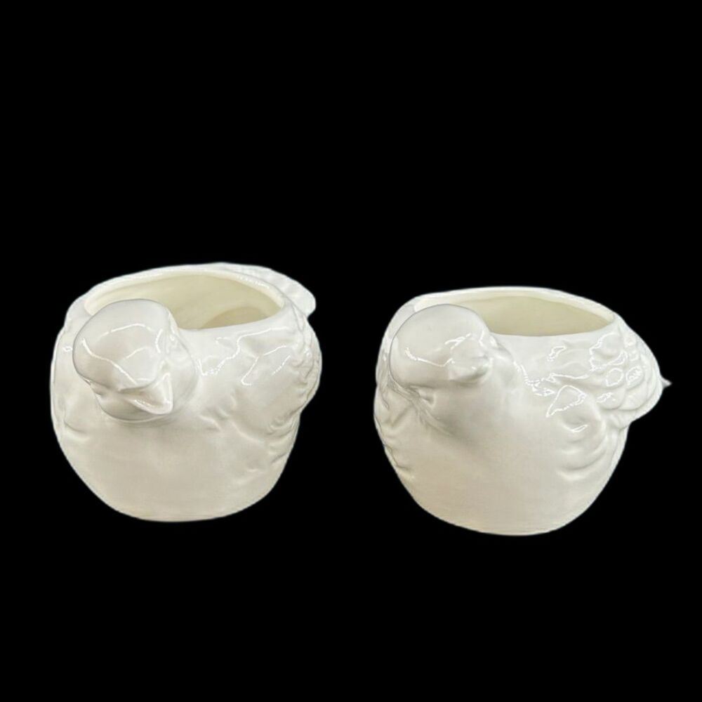 VTG, Bone China, White, Bird, Votive Candle Holders  (2) 5 1/4"L x 2.5"H